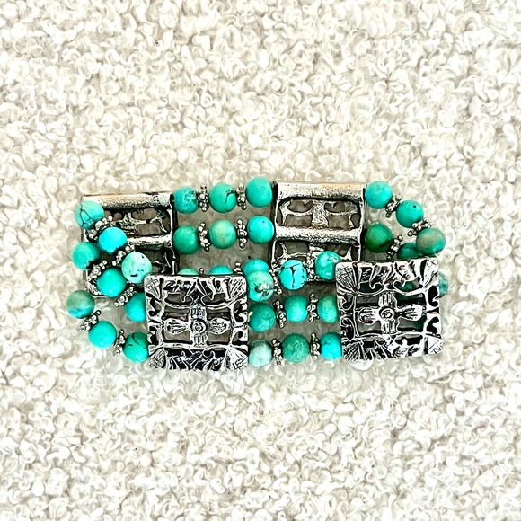 turquoise & silver elasticize bracelet - Picture 13 of 17